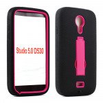Wholesale BLU Studio 5.0 Armor Hybrid Case with Stand (Black Hot Pink)